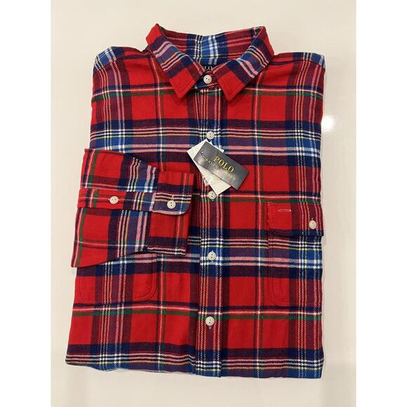 Polo Ralph Lauren Flannel Workshirt BIG & TALL Men's Red Plaid SHIRT 3XB - Picture 2 of 9